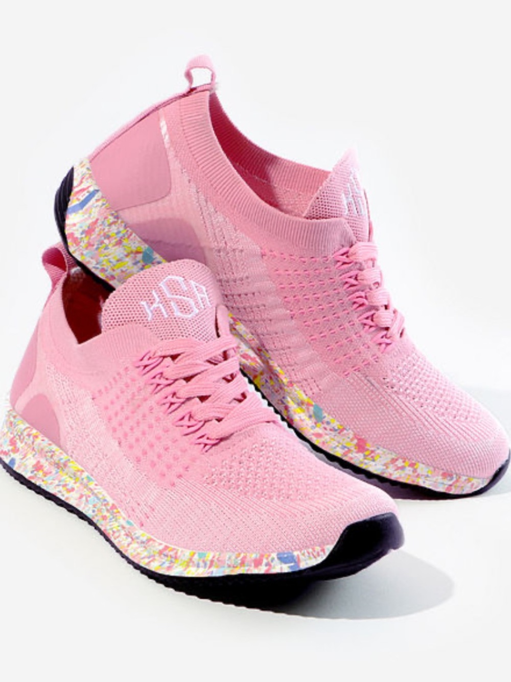 New Marleylilly Pink Confetti Sneakers. Women’s Sz-7 Mongrammed KHA | Preppy